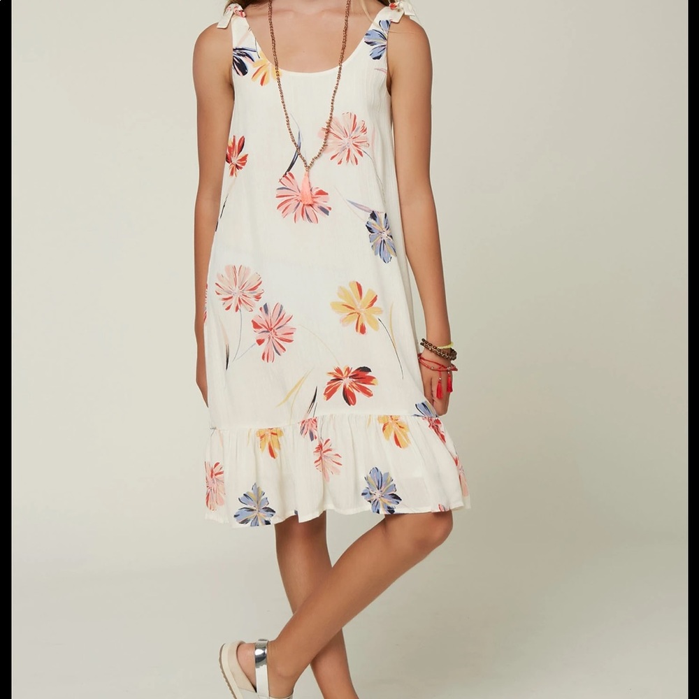 NWT O’Neill Girl’s Cream & Floral Print Tie Shoulder Tank Korinne Dress